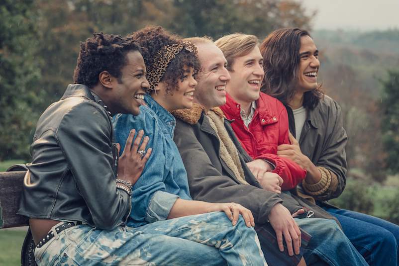 Jill Baxter with her group of gay friends from It's a Sin