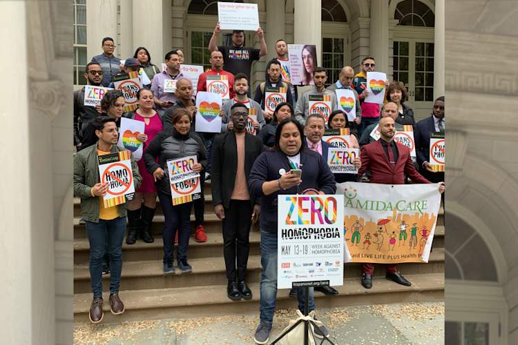 The kick-off rally for "The Week Against Homophobia" at City Hall, NYC, May 2019