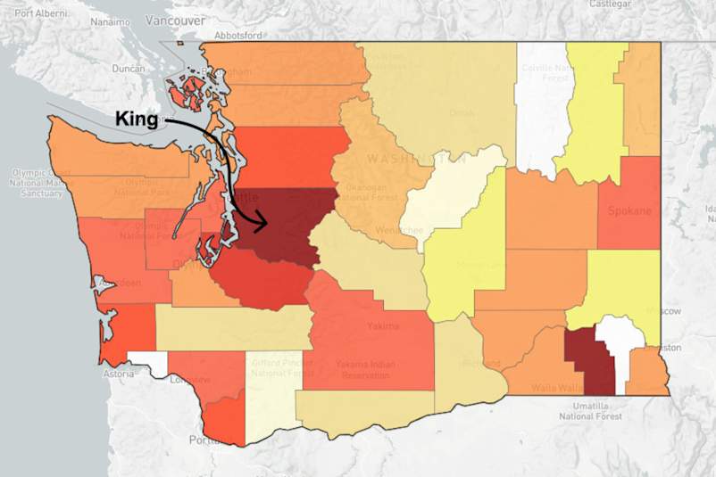 Map of Washington with King county pointed out