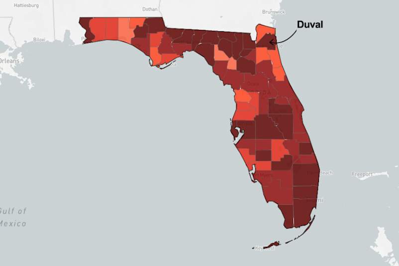 map of Florida pointing out Duval county