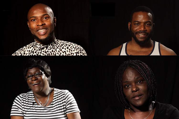 Mosaic of interviewees. In order clockwise from top left: Cederic Gum, Kehinde Bradmuse, Harriet McNeill, Lady Bug