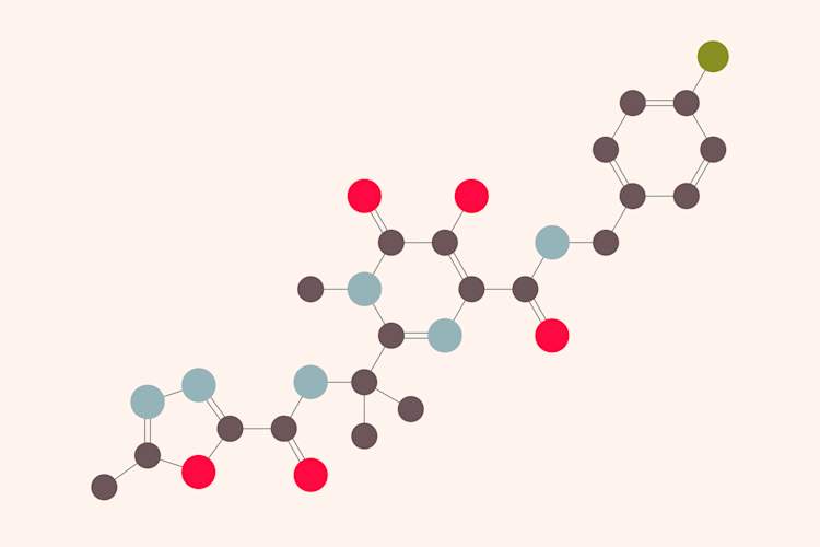 Raltegravir HIV drug, molecular model
