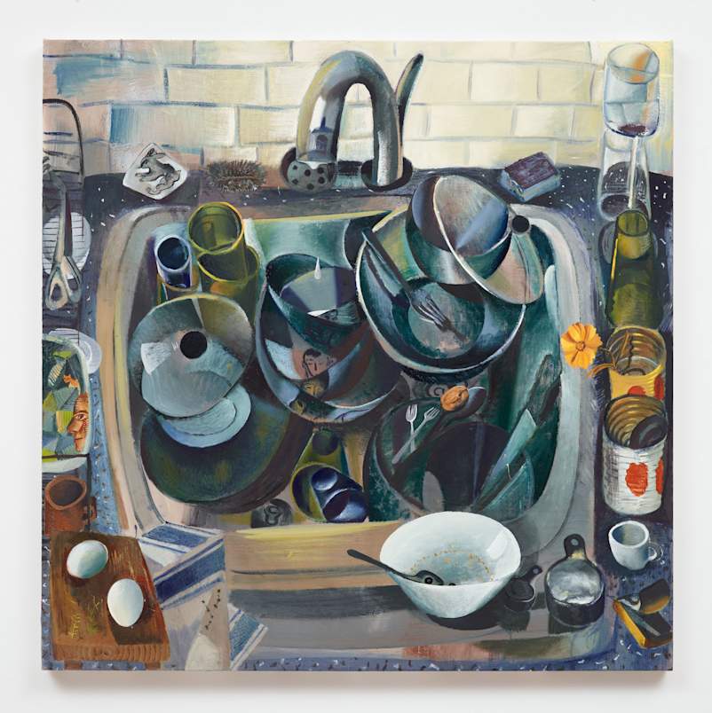 "Eggs, Dishes, Coreopsis" by Louis Fratino