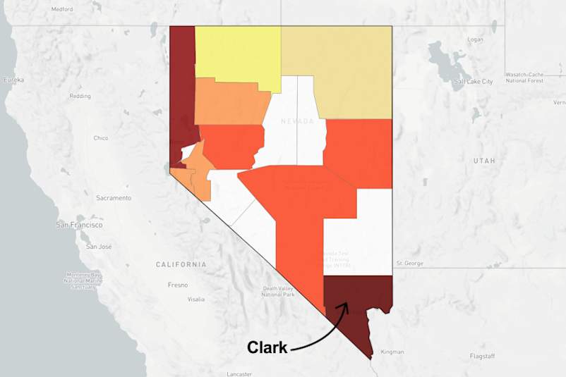 Map of Nevada pointing out Clark County