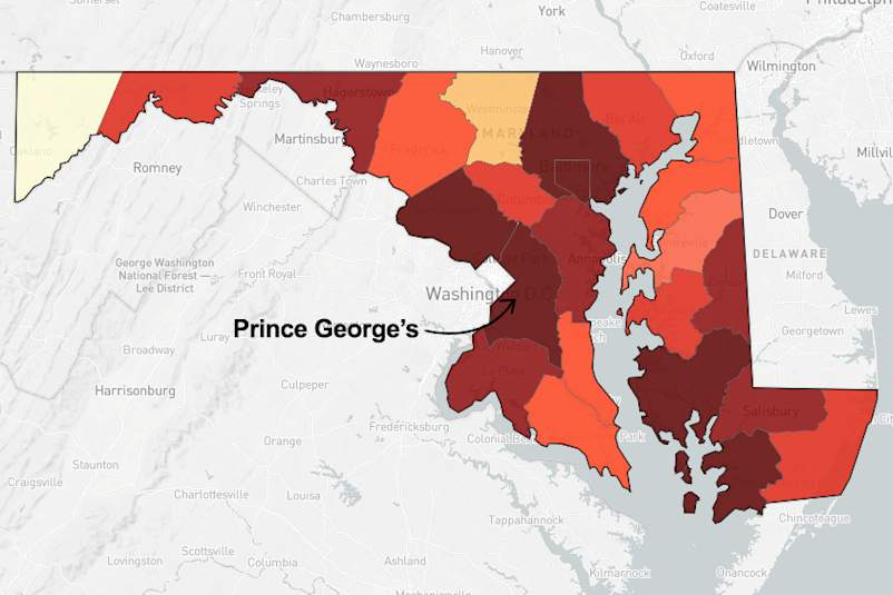 map of Maryland pointing out Prince George's County