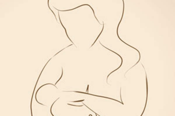 line art of a woman breastfeeding a baby
