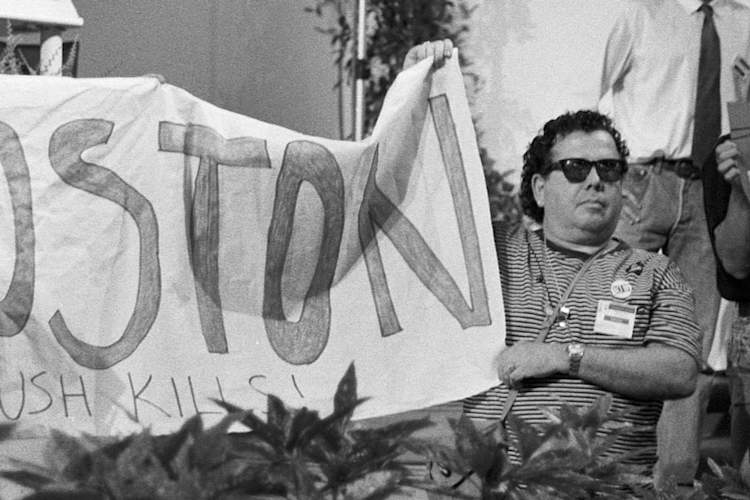 Andy Velez at the 1991 International AIDS Conference in Florence, Italy, protesting a U.S. policy that had barred the entry of people living with HIV
