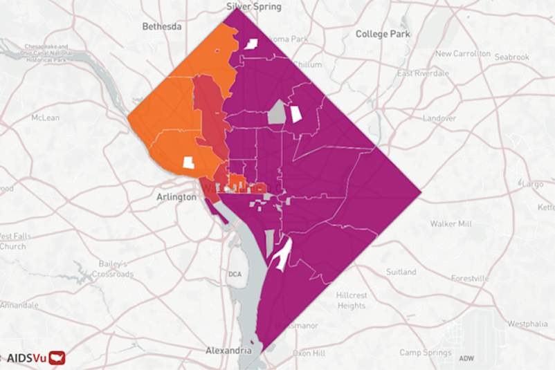 Map of Washington D.C. with HIV statistics