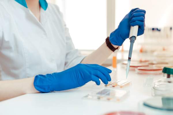laboratory workers hands using pipette