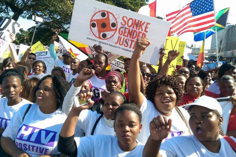 Protestors at a July 18, 2016, march in Durban, South Africa, calling for better scale-up of HIV treatment access and prevention efforts (Credit: Theodore Tsipiras)