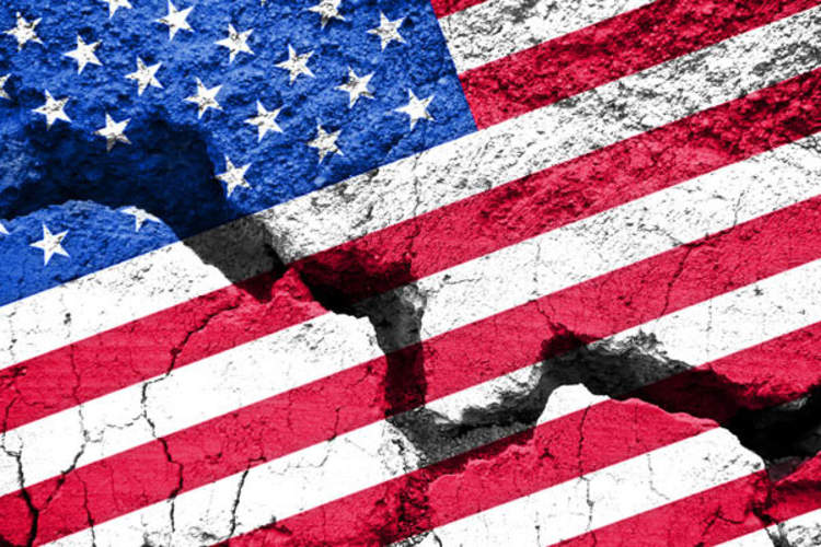 American flag on cracked background