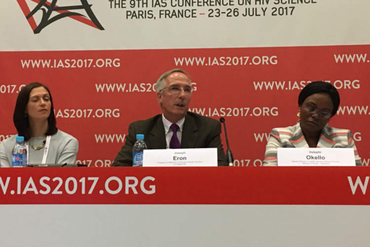 Joseph Eron, Jr., M.D., presents 96-week study data from LATTE-2, at IAS 2017 (Credit: Warren Tong)