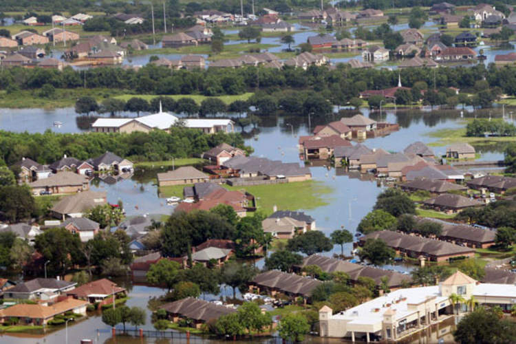 An aerial view of areas affected by Hurricane Harvey in Beaumont, Tex.