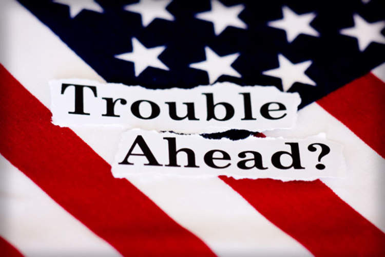 'Trouble Ahead?' and American flag