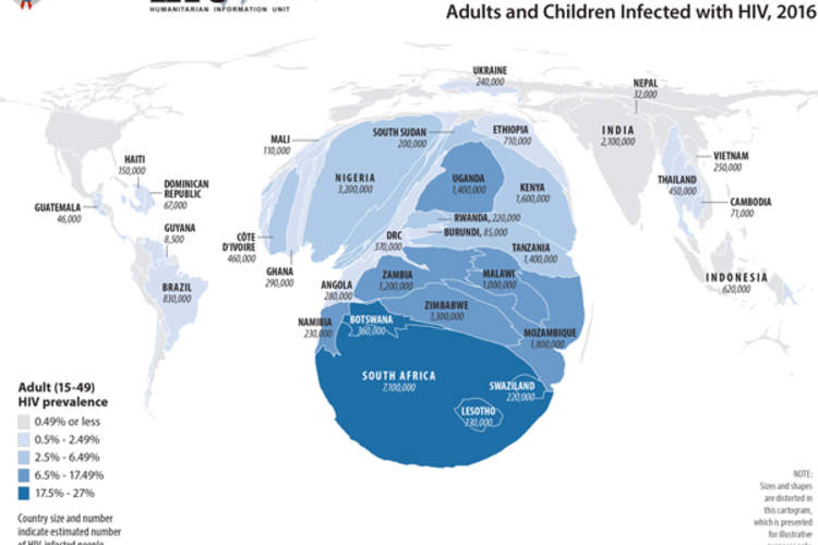 Adult HIV Prevalence and Estimated Number of Adults and Children Infected With HIV, 2016