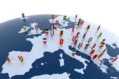 European continent marked with flags