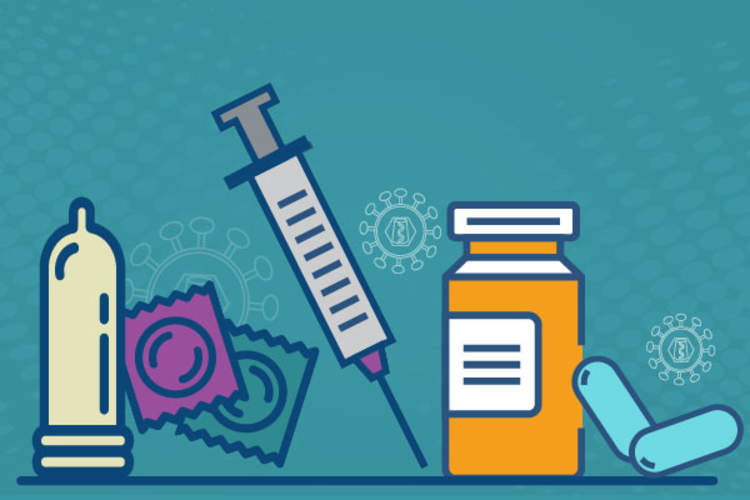 condoms, syringe, and pills