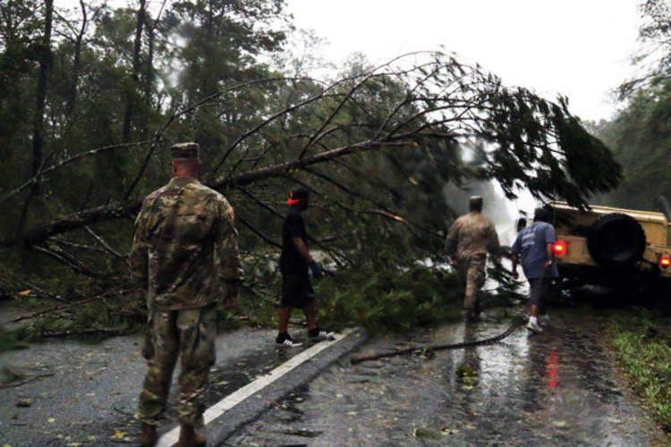 Florida National Guard Soldiers following the devastation of Hurricane Michael