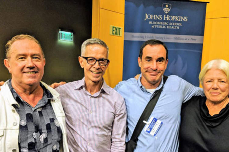 Original ACT UP activists Mark Harrington, Peter Staley, Gregg Gonsalves, and Ann Northrup at the Johns Hopkins Bloomberg School of Public Health on October 11, 2018