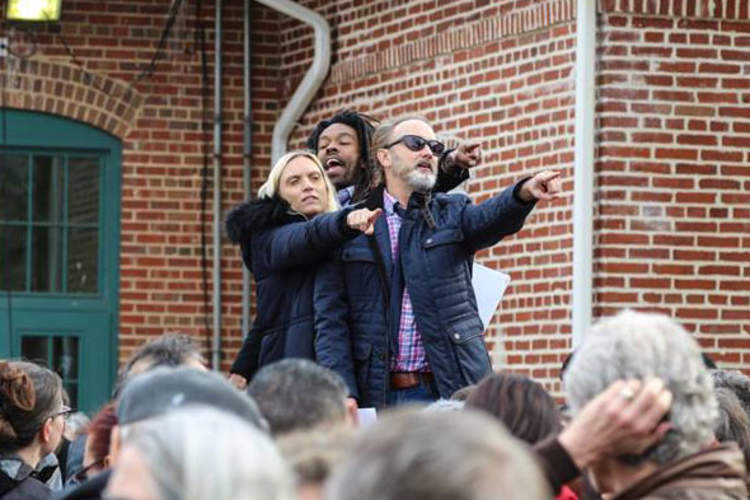 ON POINT! (left to right) Flynn, Benjamin, and Davis at last year's birddog Trump tax policy protests in D.C.