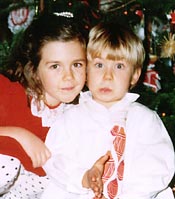 Alora and her brother Morgan during Christmas, 1993.