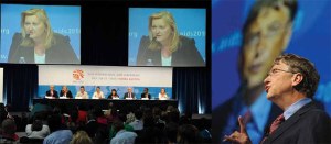 Brigitte Schmied was among the presenters at the opening press conference. Bill Gates discusses HIV prevention strategies.