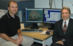Dr. Paul Denton (left) at UNC-Chapel Hill, with Dr. Victor Garcia-Martinez, has created a 'humanized' mouse model that could greatly assist research into HIV prevention for women.