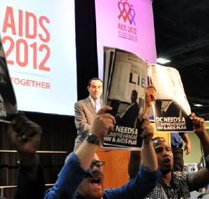 Protesters at D.C. Mayor Vincent Gray's speech. Image Courtesy of the Washington Blade by Michael Key.