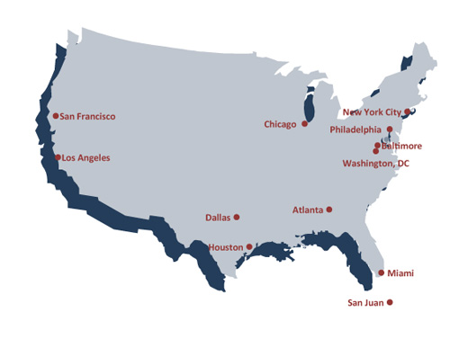 U.S. map of 12 Cities Project