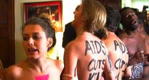 Just before World AIDS day last year, naked AIDS protesters seized the office of U.S. House leader John Boehner to demand that Congress fully fund domestic and global AIDS programs.