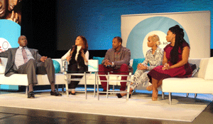 From left: Magic Johnson, Lala Anthony, Touré Roberts, Dr. Rachael Ross, Demetria Lucas. Credit: D.C. HIV/AIDS Examiner.