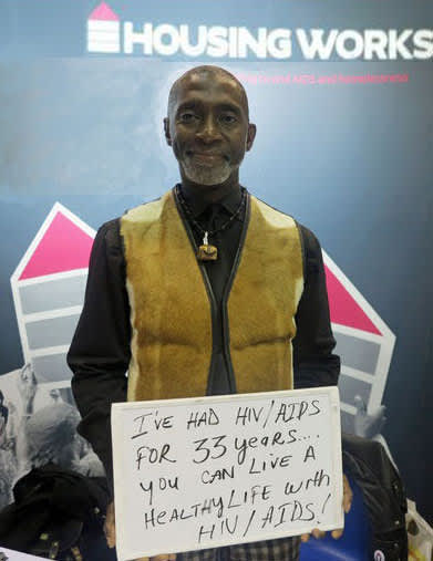 Housing Works advocate, board member and client Eric Bartley at the Housing Works booth during the International AIDS Conference 2014 in Melbourne, Australia.