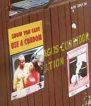 An HIV awareness campaign poster at the Ghana/Ivory Coast Border in 2007, prior to an upsurge in anti-gay backlash. (Credit: Felix Krohn)