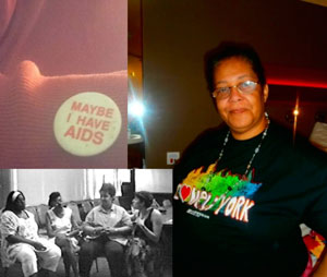 'Maybe I Have AIDS' pin; Marcia Edwards, Glenda Smith, Juanita and Alexandra Juhasz, frame grab from WAVE's 'We Care' video; Juanita Imran.
