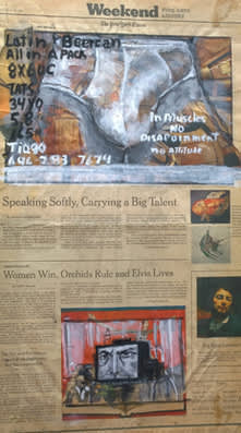 Jose Luis Cortes, 'Latin Beer can (sex add),' gouache on newspaper, 2010