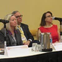 Michelle Scavnicky, Bill McColl and Mary Beth Levin at NHPC 2015 (Credit: Liz Highleyman)
