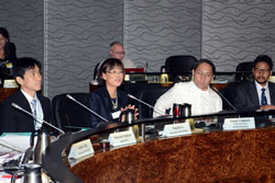 Dr. Lo (second from left) speaks during a bi-regional meeting on the dissemination and roll out of the WHO 2014 Consolidated Guidelines on HIV Prevention, Diagnosis, Treatment, and Care for Key Populations.