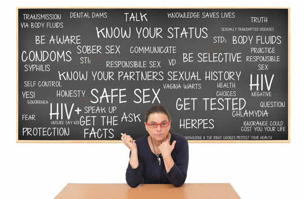 teacher with std terms on chalkboard
