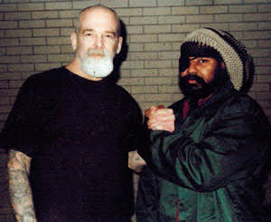 Brian Carmichael (left) with friend Patrick Ledger