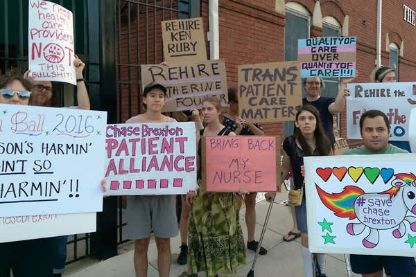The peaceful protesters included several Chase Brexton patients, upset over the loss of their healthcare provider during a failed union-busting attempt by management