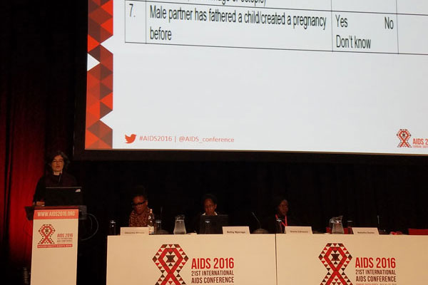 Natasha Davies, MBChB, M.P.H., presents her fertility assessment tool at AIDS 2016 (Credit: Olivia G. Ford)