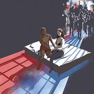 man and woman on a bed