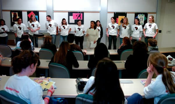 Sherri Lewis speaking at the UCLA AIDS Ambassadors program in 2005
