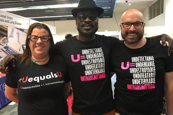 Souhalia Brouhard (ATP+: Tunisian Association of Positive Prevention, Tunisia), Carlos Idibouo (ICHANGE CI, Côte d'Ivoire), Brent Allan (Living Positive Victoria, Ausralia)