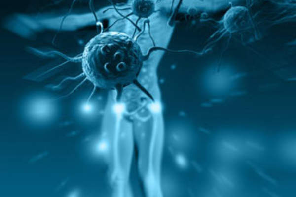 Rendering of a male body with viruses