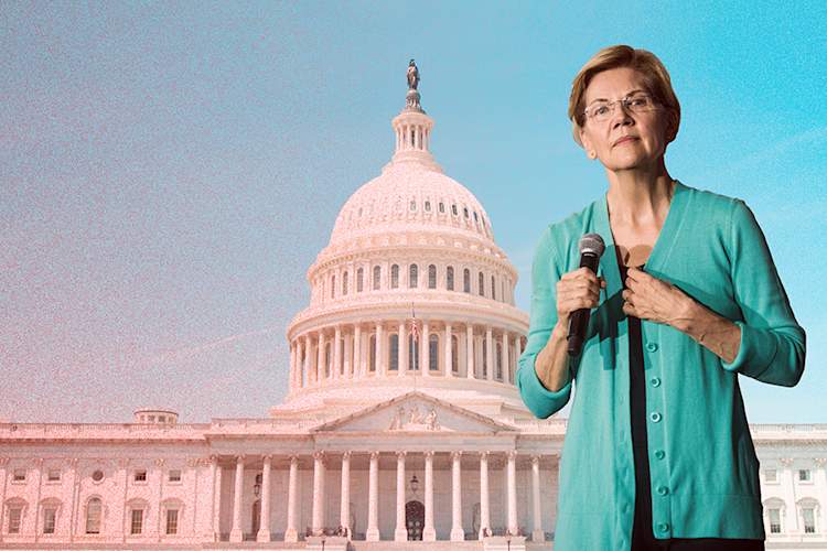 Elizabeth Warren superimposed over Capitol building
