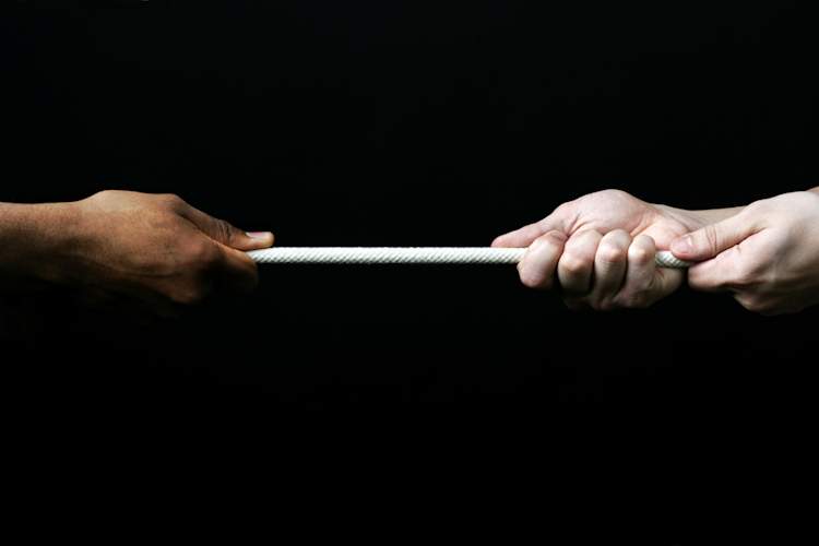 black white tug of war