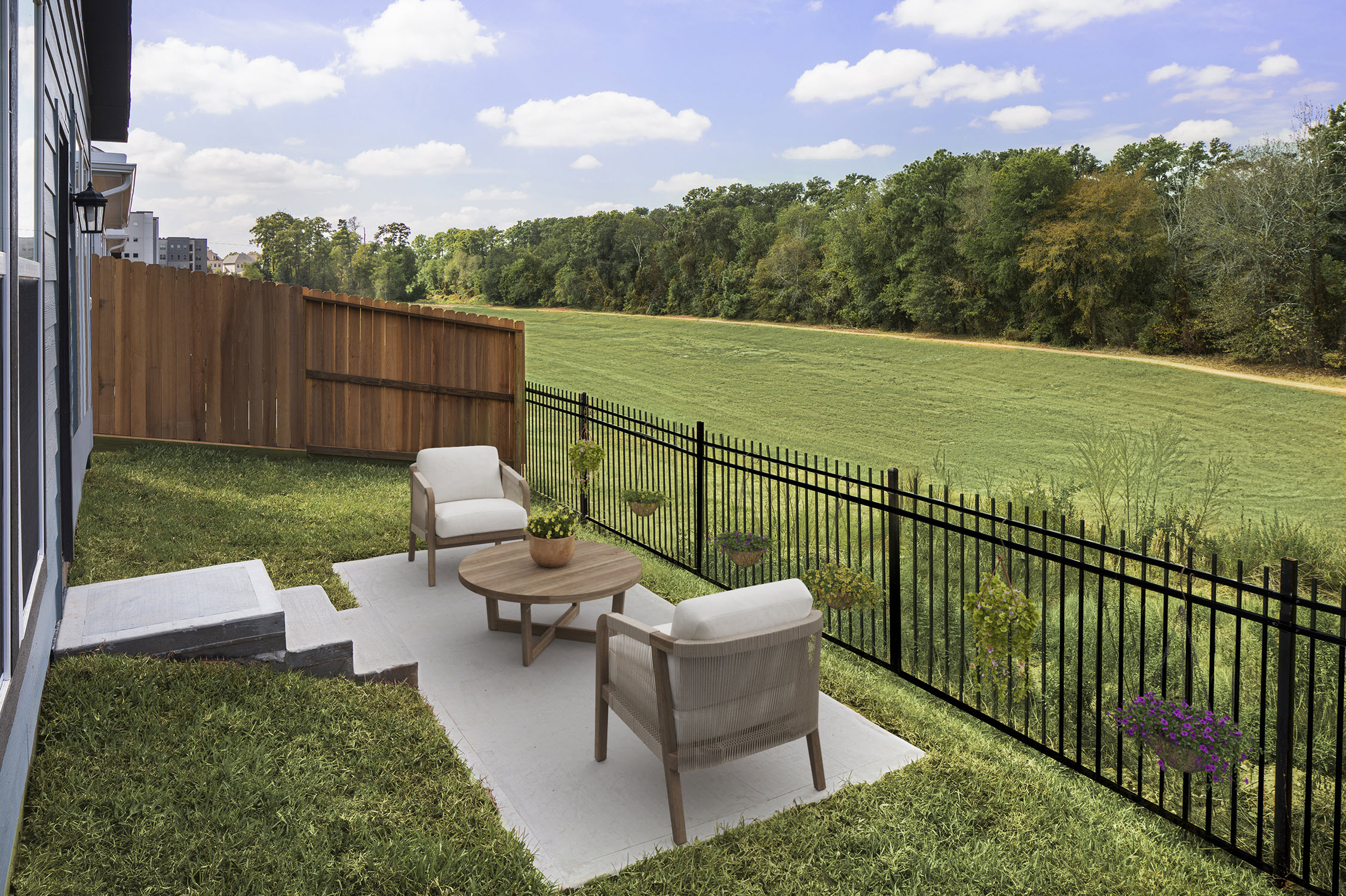 Private backyard in Maple homes at Camden Woodmill Creek in Spring, TX