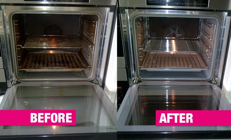 Before and after oven cleaning with vinegar