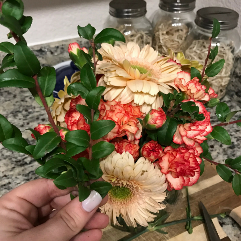 Add greenery to your Easy Flower Arrangement for an Apartment